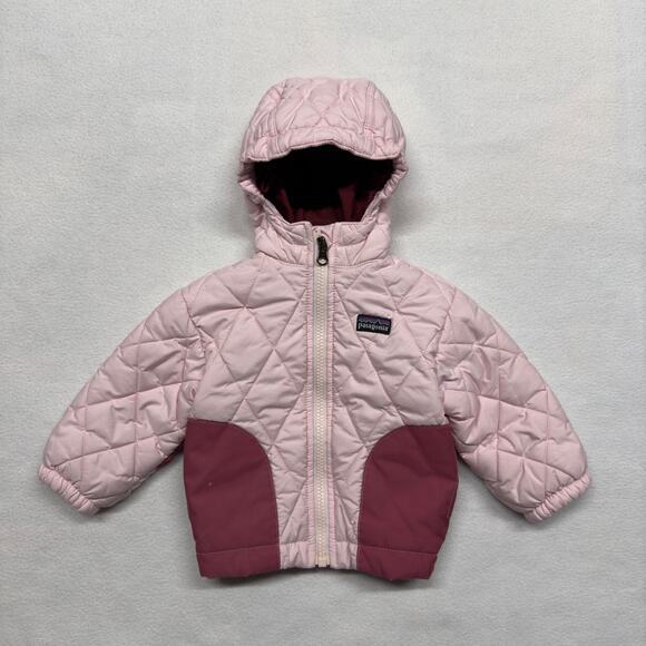Patagonia Baby Puff Rider Quilted Puffer Jacket‎ Hooded Elbow Patch Sz. 6 Months - Picture 1 of 11